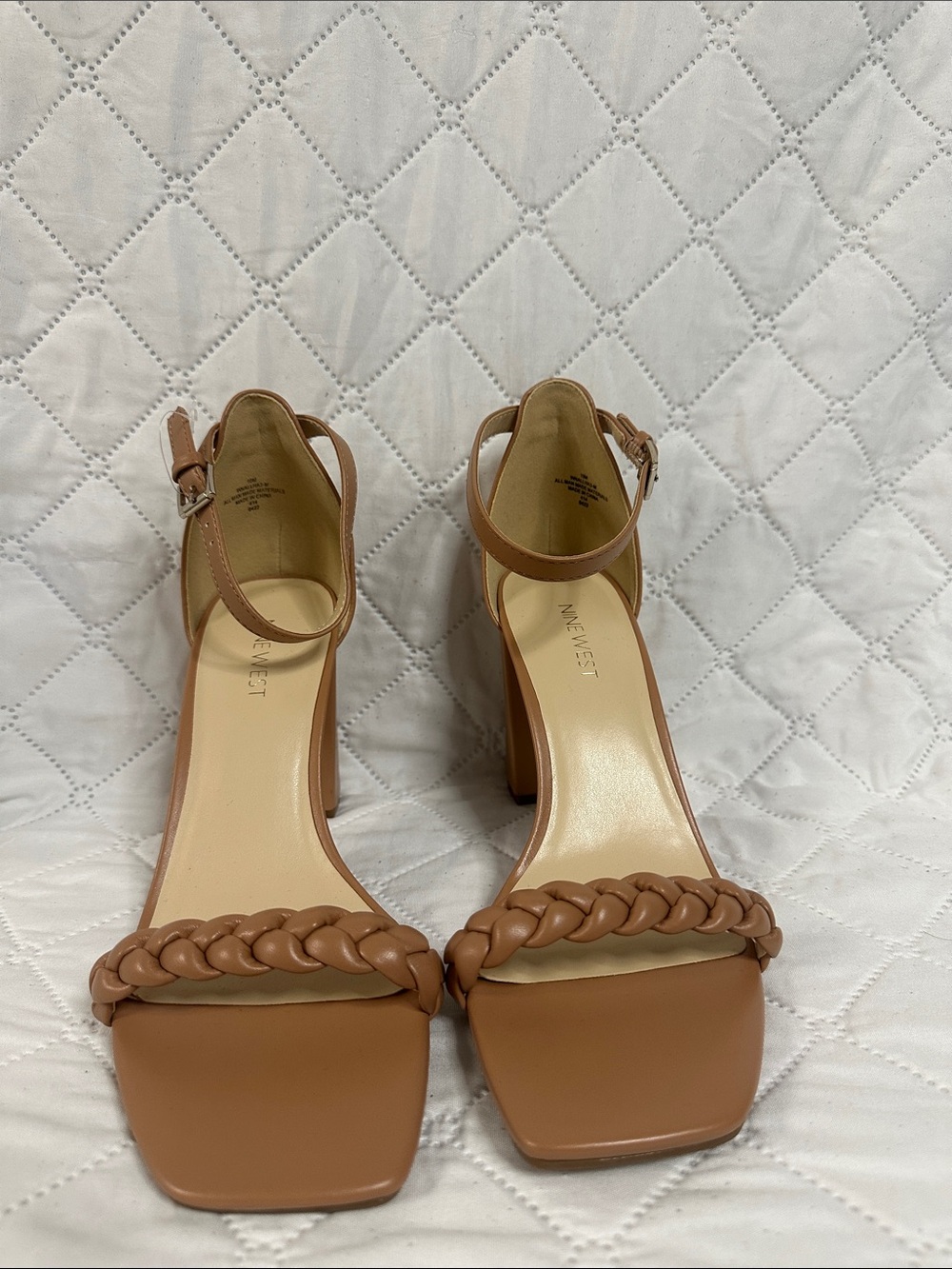 Nine West Tan Braided-Strap Block Heel Sandals